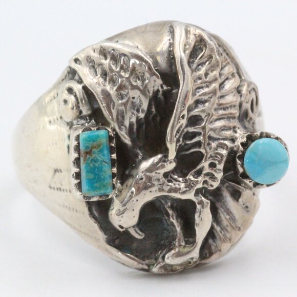 HENRY MORGAN IMPORTANT EAGLE SLEEPING BEAUTY TURQUOISE MEN'S RING - Picture 4 of 10
